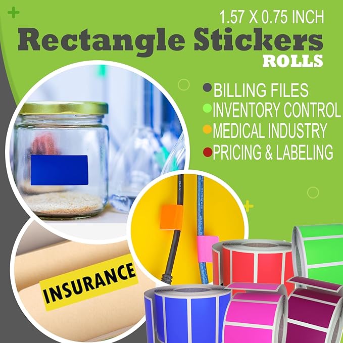 Small Color-Coding Label Roll 40mm x 19mm, 5 Rolls- 2500-Pack, Rectangular Labels Paper Sheets Bulk 1.57in x 0.75 in (Olive Green) by Royal Green