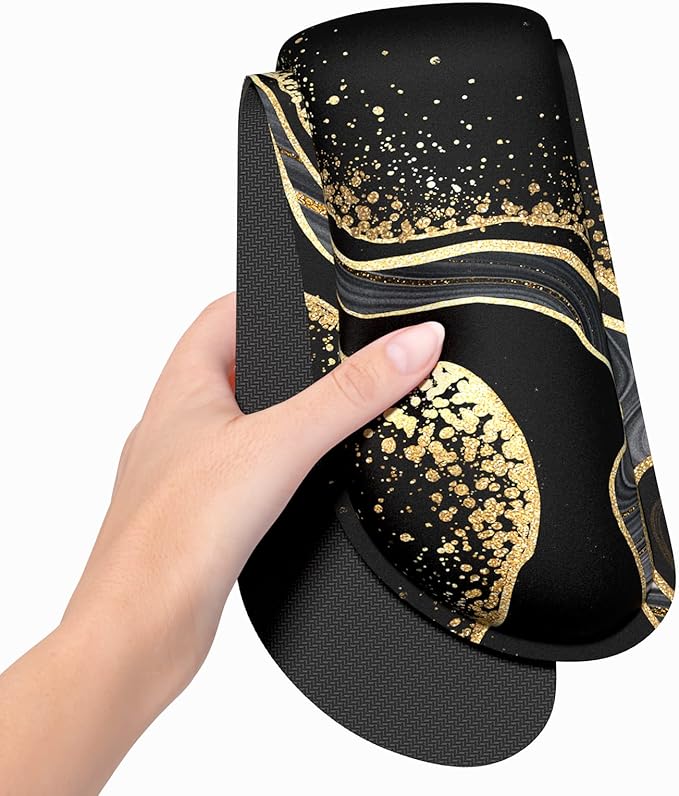 Dapesuom Enlarge Keyboard Wrist Rest, Memory Foam Wrist Cushion for Desk Mats Support, Marble Pain Relief Keyboard Mouse Pad Rests Set with Non-Slip Base for Gaming Laptop Office Computer, Black Gold