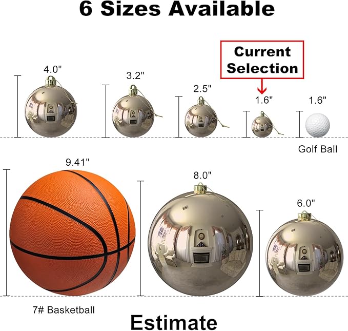 Champagne Gold 1.6" Small Christmas Balls Christmas Tree Decoration Ornaments Shatterproof Hanging Balls for Birthday Halloween Holiday Wedding Decorations Set of 24pcs