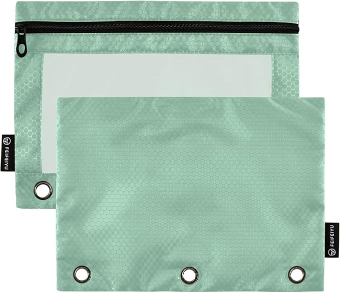 Gredecor Binder Pencil Pouch 3 Ring Sage Green Zipper Pencil Pouches Case 2 Pack Clear Binder Organizer for School Office