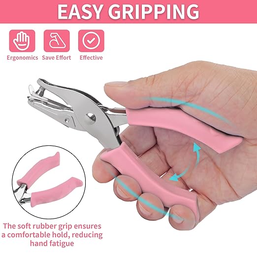 Single Hole Punch, 2 Pcs Hand Hole Puncher with Soft Grip Handle, 1/4" and 1/8" Small Hole Paper Punch for Crafts, Scrapbooks, 6 Sheets Capacity, Tags, Tickets - Pink