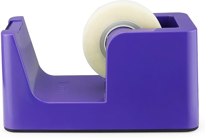 ABEL SimpleWork Desktop Tape Dispenser, Purple, 1 in Core, Non-Skid Weighted Base, Tape Cutter for Office, Home, School, and Crafts