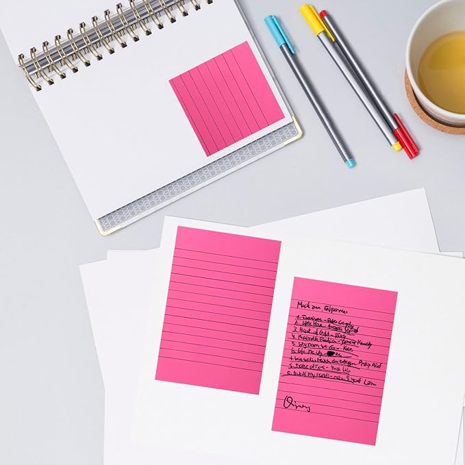 NatureTouch Lined Sticky Notes 6 Pads 3x3 and 4x6 inches Self-Stick Notes Pads with Power Sticking,Bright Ruled Post for School, Home, Office-Yellow