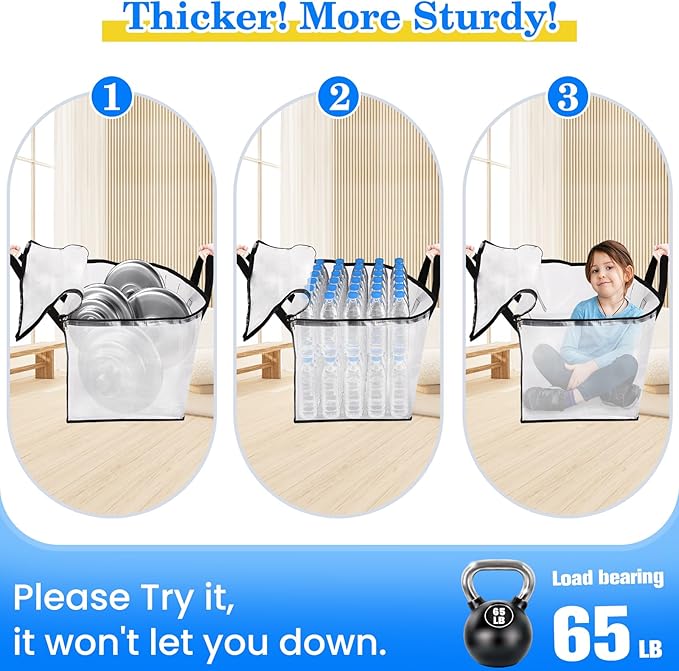 BlissTotes 8-Pack Large Moving Bags with Backpack Straps & Strong Zippers, Heavy-Duty Storage Bags Moving Boxes for Space Saving, Dorms, Transport, 76L-20 Gallons, Clear