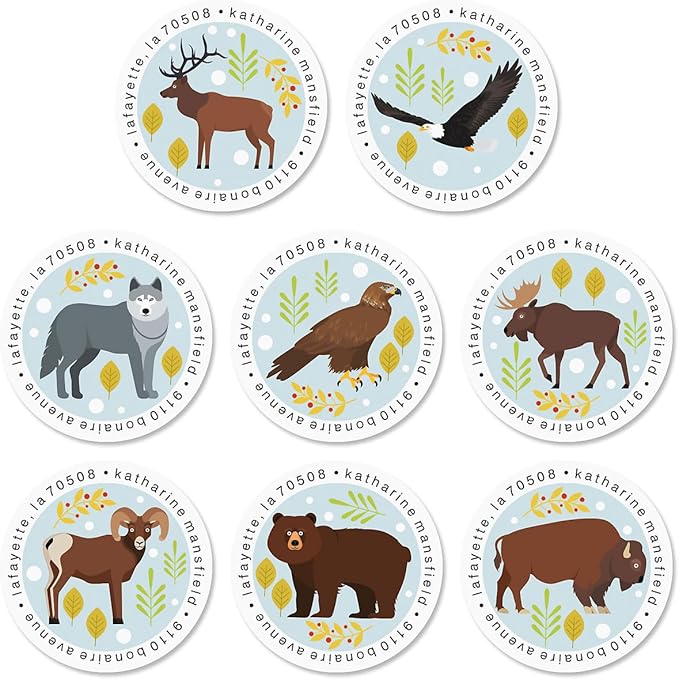 Forest Friends Round Return Address Labels (8 Designs) - Set of 144 1-1/2" Diameter Self-Adhesive, Flat-Sheet Labels