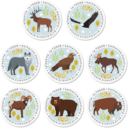 Forest Friends Round Return Address Labels (8 Designs) - Set of 144 1-1/2" Diameter Self-Adhesive, Flat-Sheet Labels