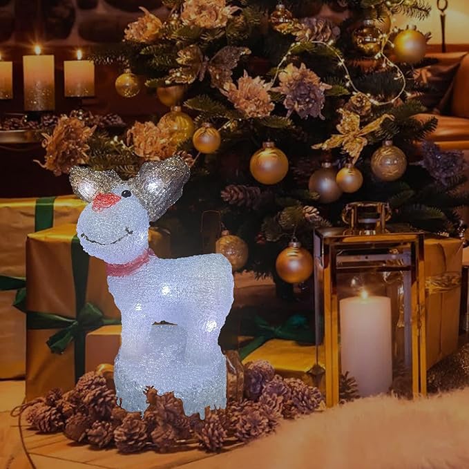 Anycosy Christmas Lighted Acrylic Deer Decoration,Rotating Battery Operated Lights for Indoor Use,Perfect for Tabletop, Windowsill, Mantel, and Bedroom