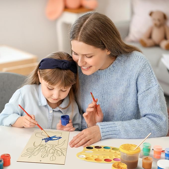 COCHIE 10 Pieces Large Spring Unfinished Wood Crafts to Paint for Adults and Kids, Bulk Predrilled Wooden Ornaments for Painting, Tulips Flowers Paintable Wood Slices Craft Supplies with Ropes