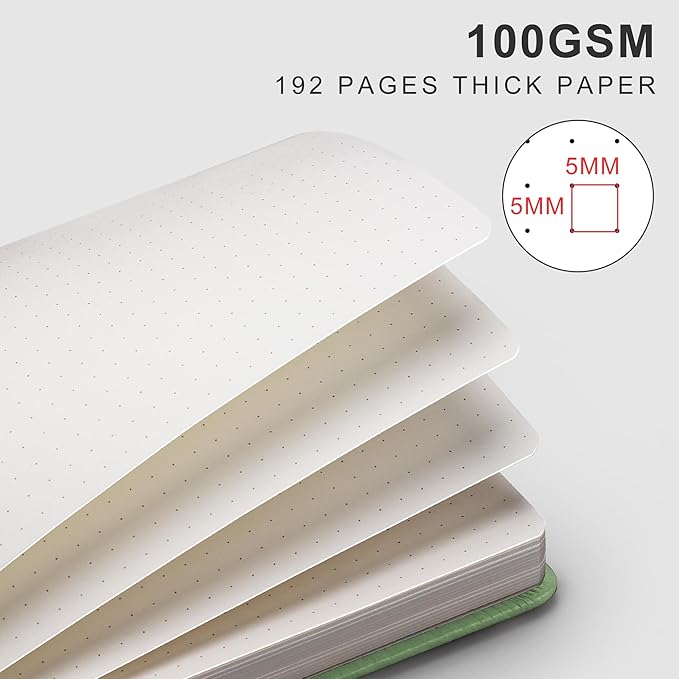 EMSHOI Leather Journal - 8.5"x11" Hardcover Bullet Dotted Notebook for Women & Men, 192-Page A4 Dot Grid Journal with 100 GSM Thick Paper, Ideal for Writing, Work & Creative Planning (Green)