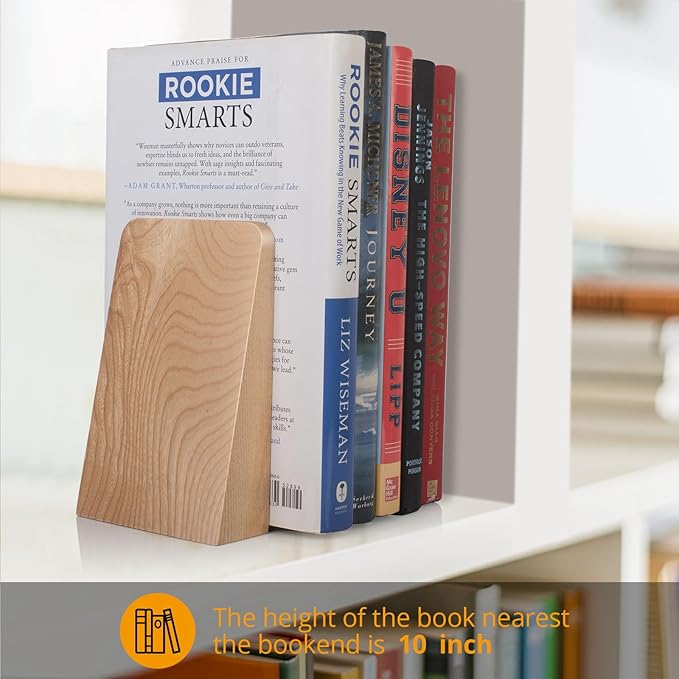 Ash Wood Book Ends Heavy Duty Handmade Book Ends for Shelves Decorative Bookends to Hold Heavy Books (Ash Wood Small)