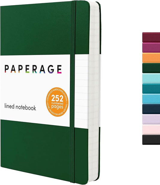 PAPERAGE Lined Journal Notebook, (Dark Green), 252 Pages, Medium 5.6 in x 8 in - 100 GSM Thick Paper – Hardcover Journaling Notebook for Work, School & Note Taking