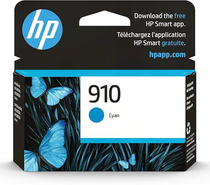 HP 910 Cyan Ink Cartridge | Works with HP OfficeJet 8010, 8020 Series, HP OfficeJet Pro 8020, 8030 Series | Eligible for Instant Ink | 3YL58AN
