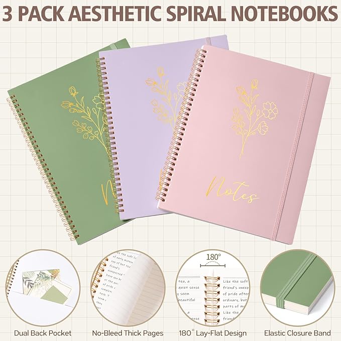 58PCS Aesthetic School Supplies, Cute College Ruled A4 Spiral Notebook Stationary Set Back to School Supplies Bible Study Kit Office College Essentials with Pastel Highlighters for Women Student Girls