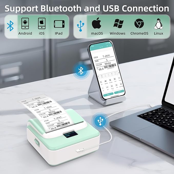 ORGSTA Label Maker Machine with Tape, T003 Thermal Label Maker, 2 Inch Bluetooth Label Printer Compatible with Phone & PC, Sticker Printer Barcode Thermal Maker for Small Business, Home, School