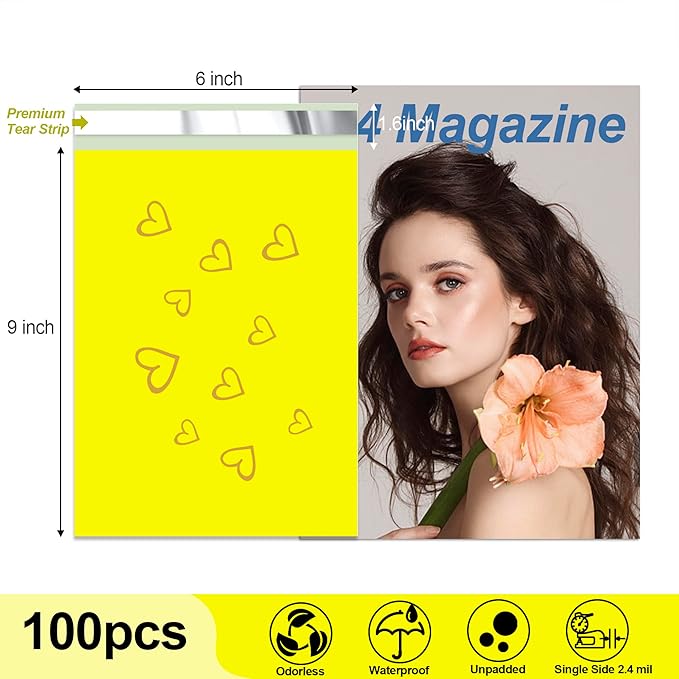 JinRuiKJ Thank You Poly Mailer 6x9 Inch 100 PCS, Shipping Bags for Clothing, Packaging Bags for Small Business, Strong Adhensive, Waterproof and Tear-Resistant Mailing Envelopes, Yellow