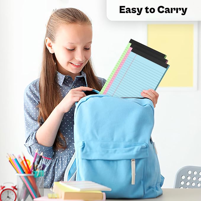 Legal Pads 5x8 12 Pack Note Pads College Ruled Notepad Pink/Green/Blue Perforated Small Legal Pads 80GSM Notepads 30 Sheets Writing Pads Line Paper Pad for School, College, Office, Business