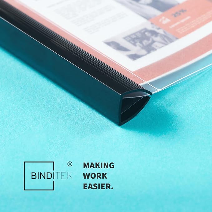 Binditek 12 Pack Heavyduty Clear Report Covers with Sliding Bars, 110 Sheet Capacity, 15mm Sliding Bar File Folder, Letter Size, 8 Mil Thick, Black, for Students and Coworkers