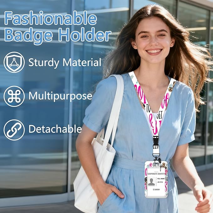 Id Badge Holder with Lanyard, Coffee Badge Reel Retractable Heavy Duty and Detachable Name Tag Clips, Funny Teacher Lanyards for Id Badges, Nurse Worker Office Gifts