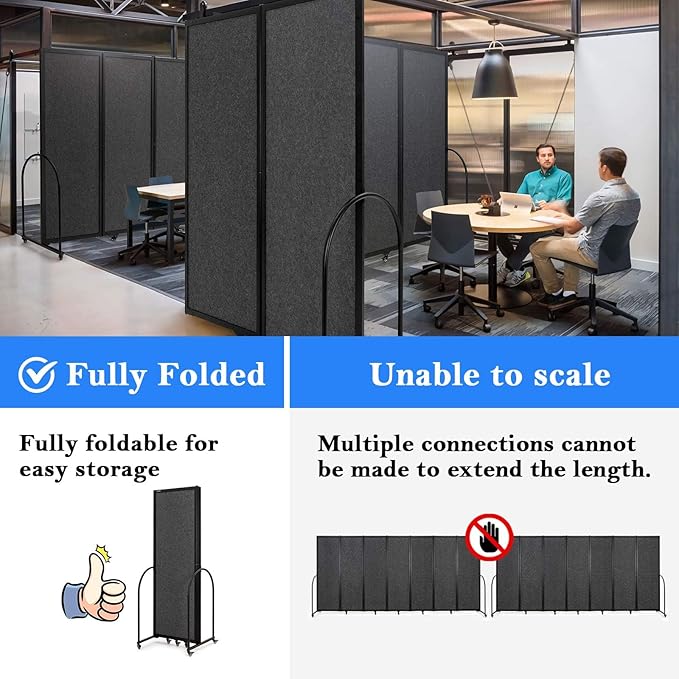 Folding Room Partition,Privacy Room Screen with Arms,Office Dividers Partition Wall,14'3"L* 6'7"H,Dark Grey