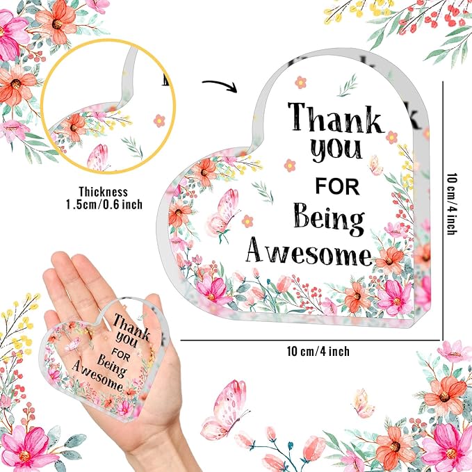 QUPT Appreciation Gifts for Women, Thank You Gifts, Heart Shape Acrylic Keepsake, Inspirational Gifts for Coworker Boss, Thank You for Being Awesome Acrylic Sign, Thank You Gifts for Women