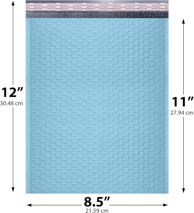 Light Blue Poly Bubble Mailers 8.5x12 inch #2 | Self Seal Padded Envelopes | Cushioned Bubble Mailer | Usable Size 8.5x11 | Water Proof | Lightweight mailing Shipping Bags | 200 Pack Bulk