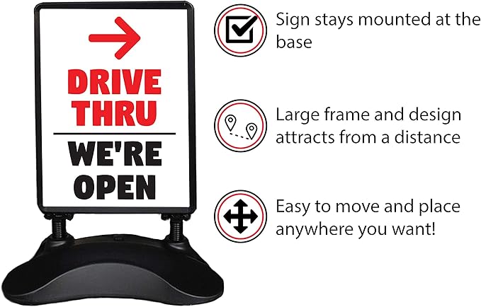 Outdoor Message Board Sidewalk Sign Open Drive Thru Take Out Sign Double Sided Restaurant Business Swinging Sign (Drive Thru)