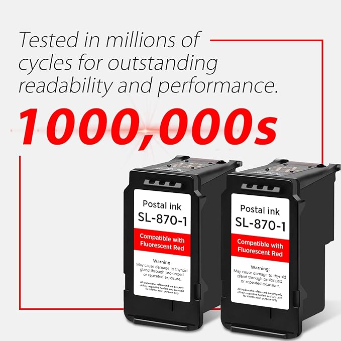 High Capacity SL-870-1 XXL Red Ink Cartridge Compatible with SL870-1 SL8701 XXL Fluorescent Red Ink Replacement for Pitney Bowes SendPro Mailstation Postage Meter (CSD1) 2-Pack (2×16ML)