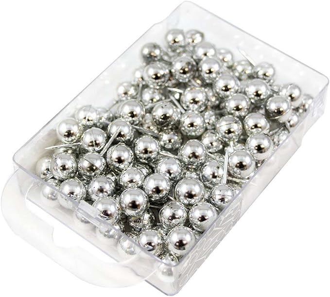 JAM PAPER Colorful Push Pins - Round Head Map Thumb Tacks - Silver Pushpins - 2 Packs of 100