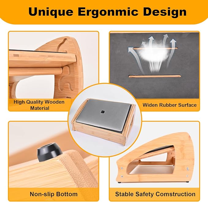 Bamboo Under Desk Footrest, Ergonomic Foot Rest with 4 Height Position Office Footrest, Improves Posture and Blood Circulation, Portable Step Stool for Home and Office (Standard)