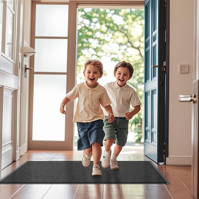 Front Door Mat, 4' x 6' Heavy Duty Indoor Outdoor Door Mat for Entryway, Commercial Door Mats Entrance, Low Profile Welcome Mats Non-Slip, Durable Rubber Backing Entry Mat for Patio, Home