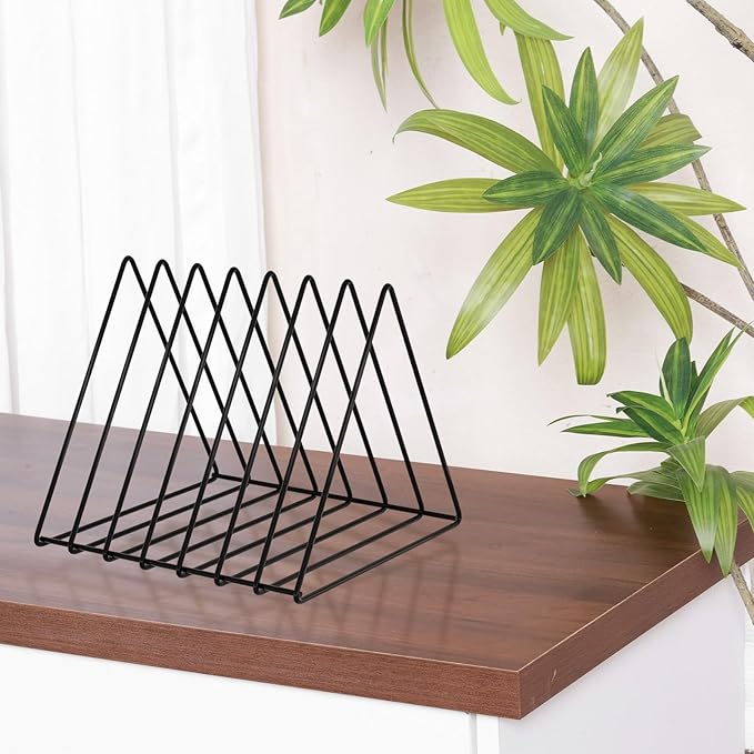 Urban Deco Triangle Desk Organizers Metal Wire Magazine Holder 7 Sections Decorative Organizer Vinyl Record Storage Office File Organizer For Desk - Black Magazine File Holder - Pack of 2