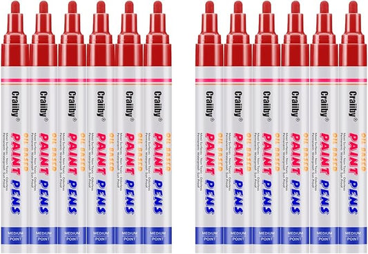 Red Paint Markers, 12 Pack Oil-Based Waterproof Quick Dry Permanent Paint Pen Set for Rocks Painting, Wood, Fabric, Plastic, Canvas, Glass, Mugs, Metal, Tire, Stone, DIY Craft
