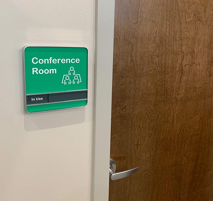 NapTags Conference Room Slider Signs (Bright Green - Silver Frame, 6" x 6")