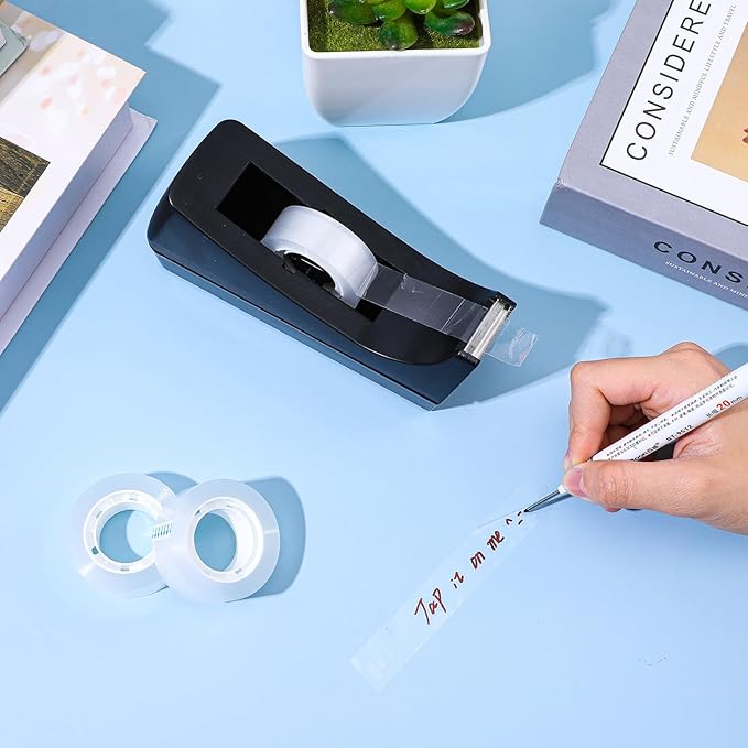 8 Pack Desktop Tape Dispenser Non Skid Base with Invisible Tape Refills Bulk Weighted Roll Dispenser for Office Home School