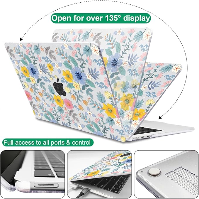 Case Compatible with MacBook Air 13.6 inch 2025 2024 2023 2022 M4 M3 M2 A3113 A2681 A3240 Cover with Touch ID, Pattern Plastic Hard Shell Case for MacBook Air 13 inch M4 2025, Flowers L213