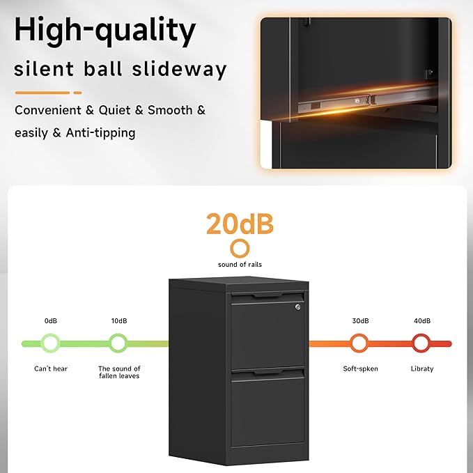 2 Drawer File Cabinet, 17.8" Deep Filing Cabinet for Home Office, Metal Vertical File Cabinet with Lock for Letter/Legal/A4/F4 Size, Easy Assemble (Black)