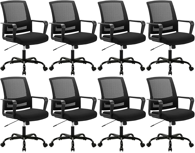 CLATINA Ergonomic Rolling Mesh Desk Chair with Executive Lumbar Support and Adjustable Swivel Design for Home Office Computer Black 8 Pack