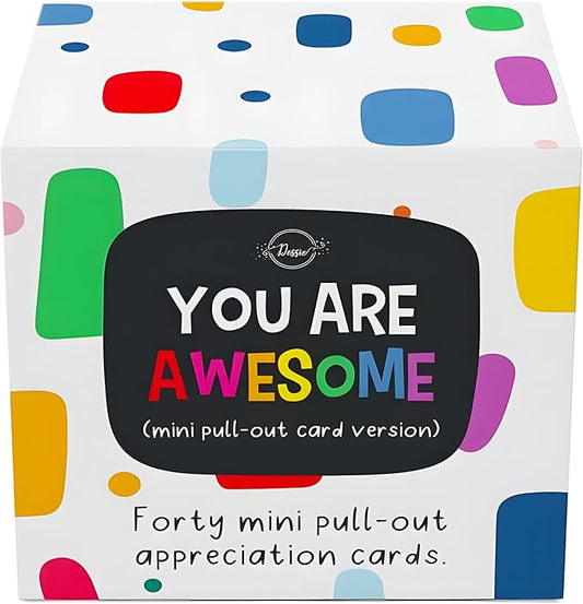 Dessie Awesome Mini Encouragement Cards - 40 Unique Cards w/Inspirational Messages, 2.5" x 2.5". Employee & Teacher Appreciation Gifts in Bulk