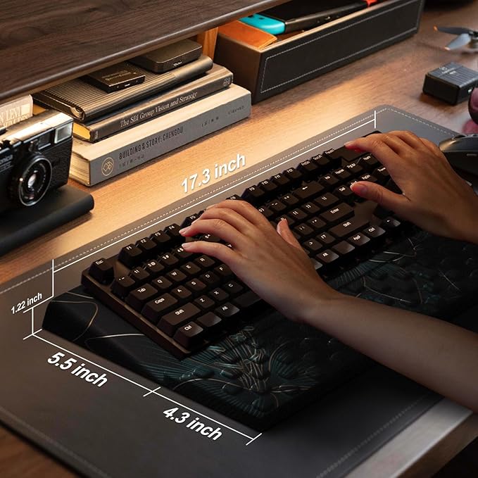 Computer Keyboard Stand with Wrist Rest,Comfy Ergonomic Tilted Keyboard Holder,Keyboard Tray Support for Office Home (Green Flowers)