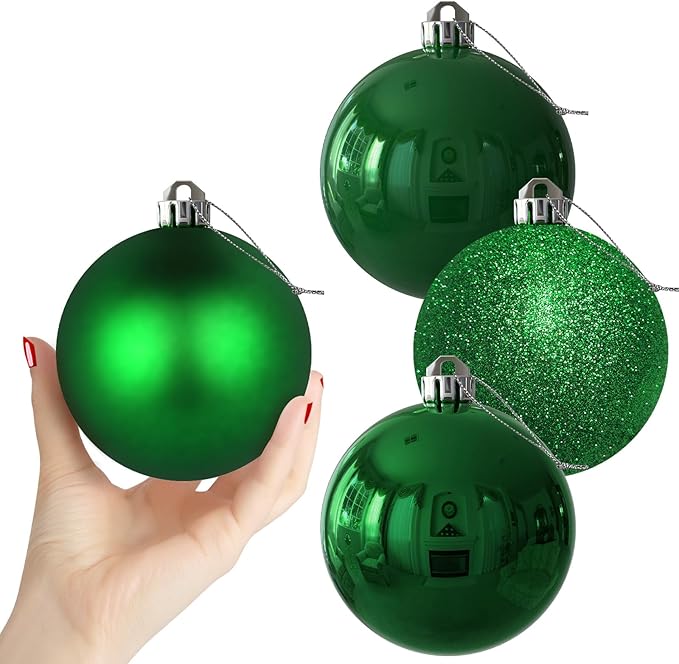 Emerald Green 4.0" Large Christmas Balls - Christmas Tree Decoration Ornaments Shatterproof Hanging Balls for Birthday Halloween Holiday Wedding Decorations Set of 4pcs