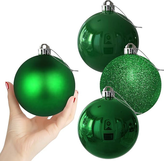 Emerald Green 4.0" Large Christmas Balls - Christmas Tree Decoration Ornaments Shatterproof Hanging Balls for Birthday Halloween Holiday Wedding Decorations Set of 4pcs