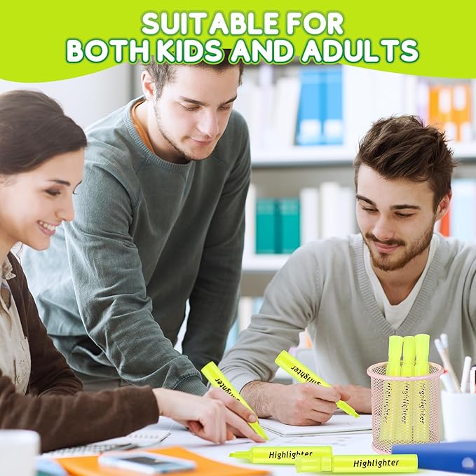 Qilery 72 Pack Highlighters Bulk, Tank Style Chisel Tip Highlighters Markers Quick Drying for Kids and Adult Coloring, Classroom Home Office School Supplies (Yellow)