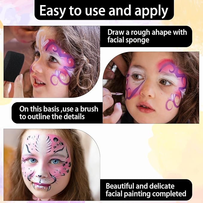 Ymapinc 24 Pcs Face Painting Make Up Sponges, Petal Oval+Water Drop Shaped Face Paint Black Sponge Brush Body Makeup Party Supply Art Work DIY Facial Paint Stencil Tools