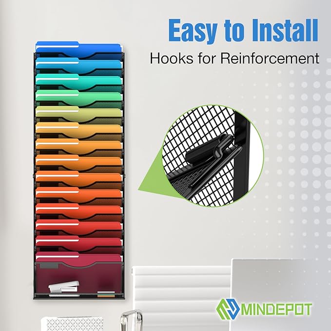 15 Tier Wall File Holder Hanging Wall File Organizer for Papers Mails Folders Document Magazine Organization, for Office School Home, Black