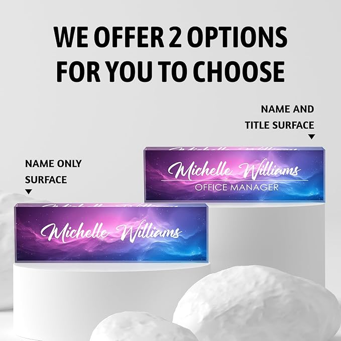 Personalized Name Plate for Desks, Custom Desk Name Plates, Acrylic Name Plate Office Desk Accessories, Personalized Office Gifts for Coworkers Teachers, Employee Appreciation Gifts (Purple Nebula)