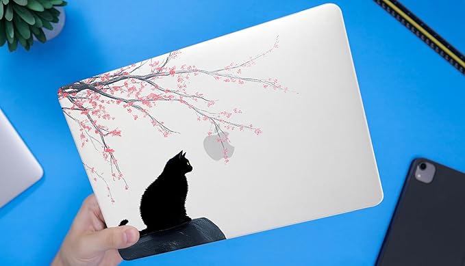 DTangLsm for MacBook Air 13 inch Case 2025 2024-2022 M4 M3 M2 A3240 A3113 A2681, Cute Plastic Hard Shell Cover for MacBook Air 13.6 inch Case Cat Mac Book Air M4 Cover+Keyboard Skin, Black Cat Flowers