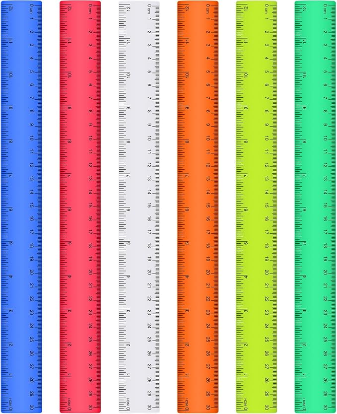 Zonon 6 Pcs 12 Inch Ruler Bulk Colorful Plastic Flexible Straight Metric Rulers with Centimeters and Inches Drafting Measuring Tool for Classroom School Students Education