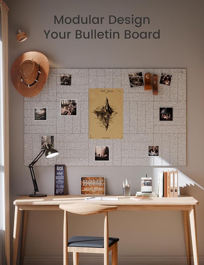 Felt Bulletin Board Tiles Large 36" x 24" Cork Board Alternative-6 Pack with 40 Adhesive Tabs, Thick Slat Wall Panels for Office Decor, Push Pin Board Wall Organizer Alternative-Marble Gray