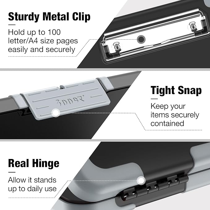 Sooez Toughest Clipboard with Storage, Internal Pen Pouch Included, Letter/ A4 Size, Shockproof Heavy Duty Plastic Clip Boards 8.5x11”, High Capacity Clipboards Box Case for Contractor Trucker Driver
