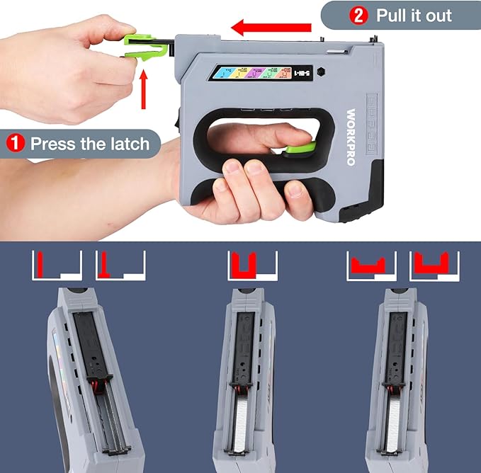 WORKPRO 5 in 1 Cordless Staple Gun, 3.6V Rechargeable Electric Stapler with 2000 Staples and Nails, Upholstery Staple Gun for Wood, Furniture, Office, and DIY Projects